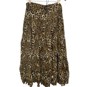 Western Boho Chic Cowgirl Multi Tiered Leopard Long Skirt Elastic Waist 12 VTG
